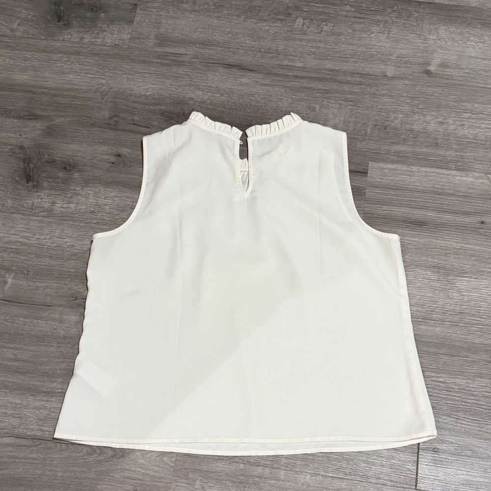 J. Crew Ruffled Neck Cream Blouse - Picture 4 of 4